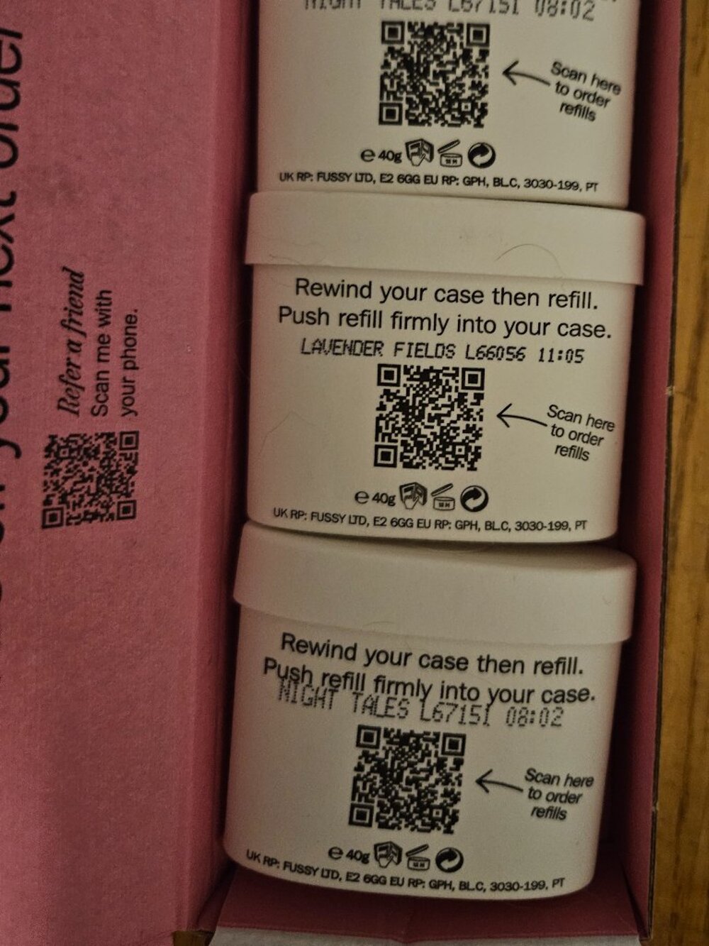 Fussy Deodorant Refill Trio, lavender fields and Night Tales